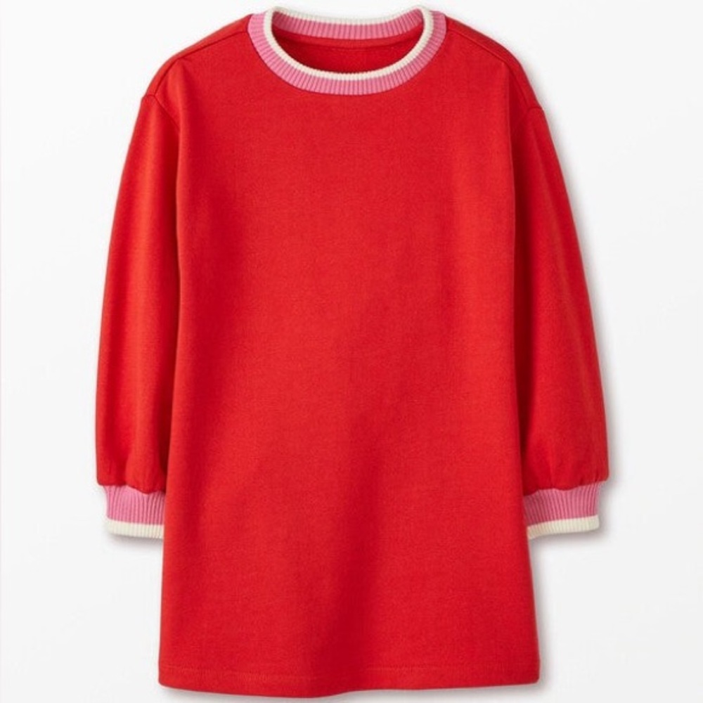 Hanna Andersson Long Sleeve French Terry Dress Red with Pink 3T